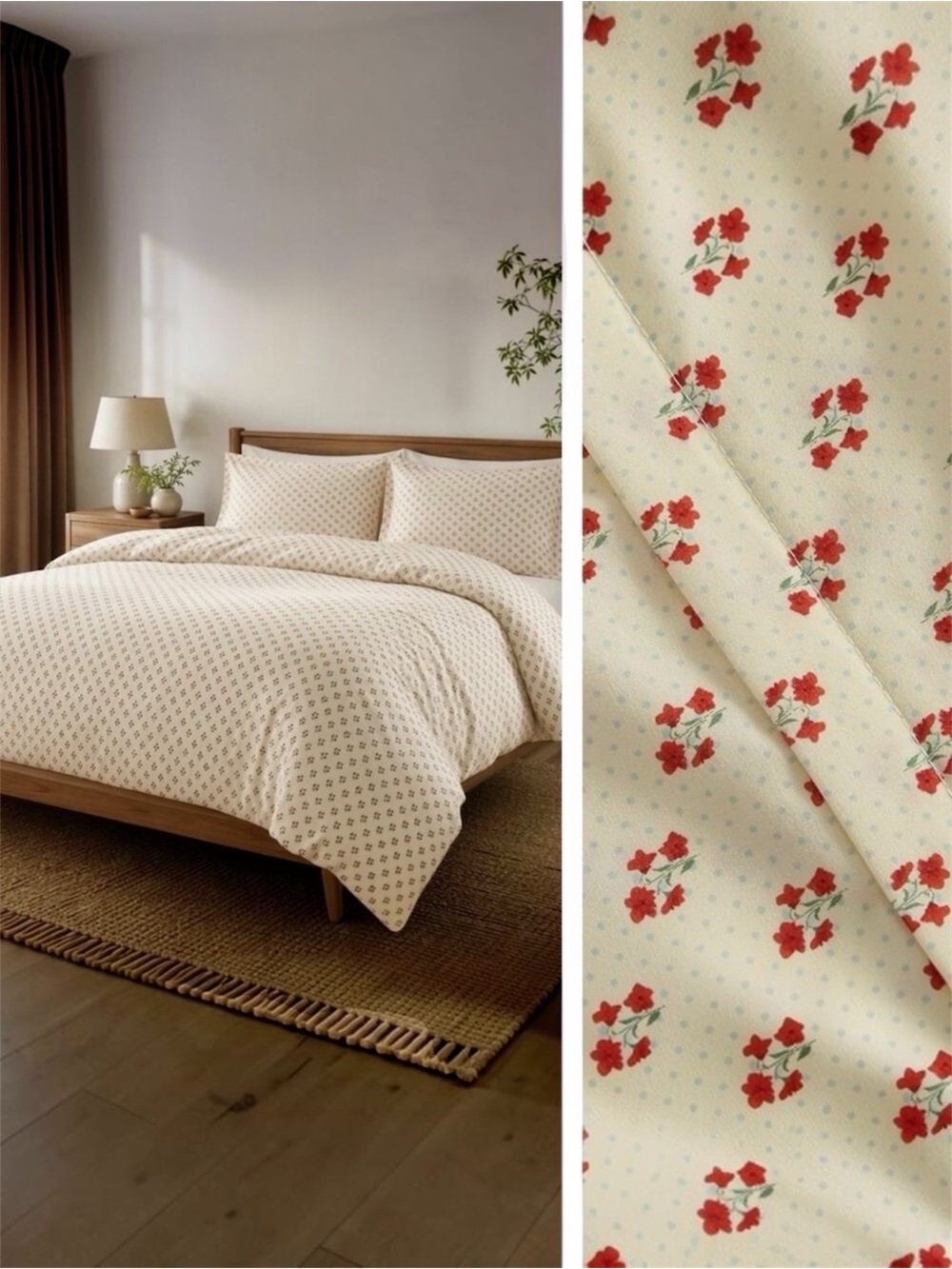 NEW Anthropologie Vintage Red & White Floral Polka Dot Duvet Bedding & Sham Set